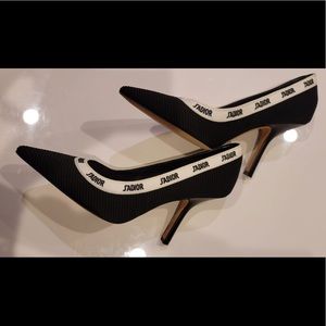 Dior Black J'adior White Ribbon Logo 10cm pumps